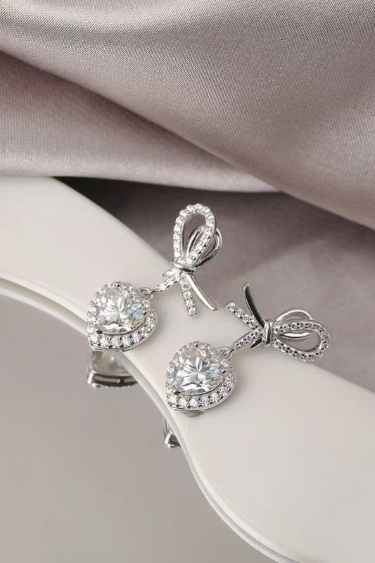 2 Carat Moissanite 925 Sterling Silver Heart Earrings Silver One Size