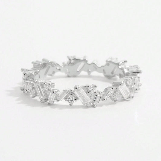 925 Sterling Silver Inlaid Zircon Ring Silver