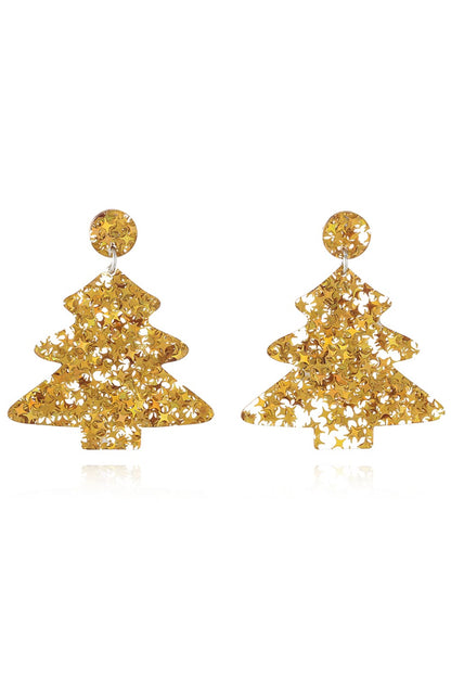 Christmas Tree Acrylic Earrings Gold Style B One Size