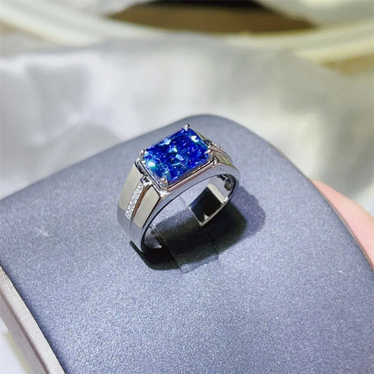 2 Carat Moissanite 925 Sterling Silver Ring Blue