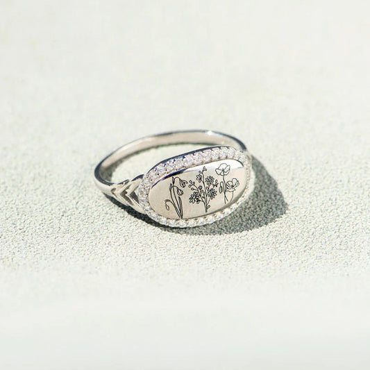 Flower Epoxy Gum Oil Inlaid Zircon Ring Silver