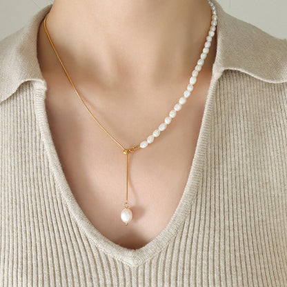 18K Gold-Plated Pearl Necklace Gold One Size
