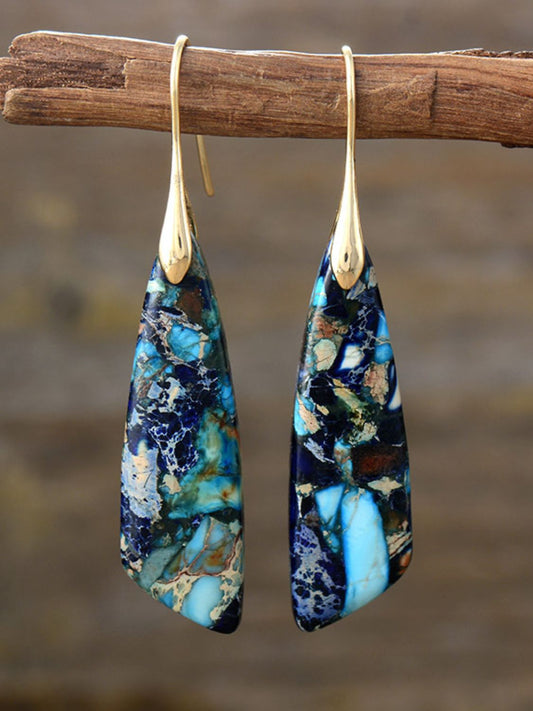 Geometrical Shape Dangle Earrings Blue Gold One Size