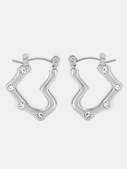 Stainless Steel Heart Earrings Silver White One Size