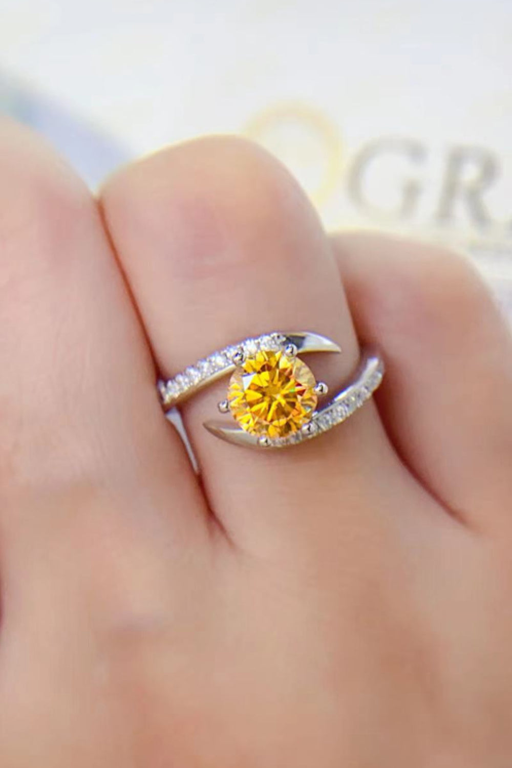 1 Carat Moissanite 925 Sterling Silver Ring Yellow