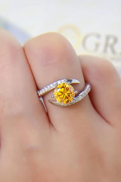 1 Carat Moissanite 925 Sterling Silver Ring Yellow