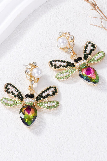 Natural Stone Bee Dangle Earrings Green One Size