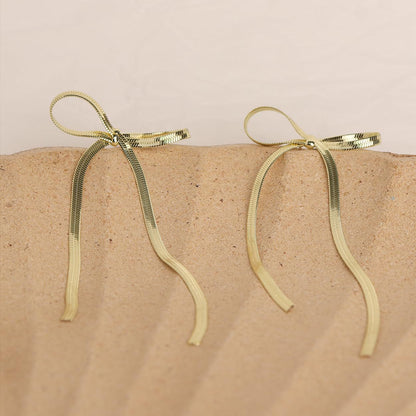 Stainless Steel Bow Bar Earrings Gold One Size