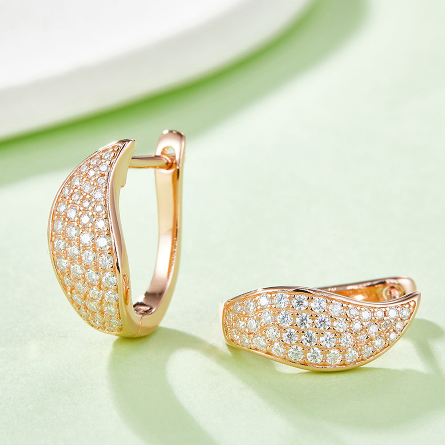 Moissanite 925 Sterling Silver Leaf Huggie Earrings Rose Gold One Size