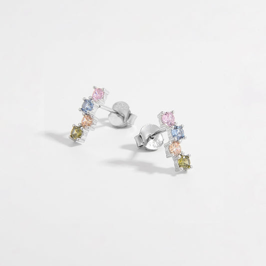 925 Sterling Silver Inlaid Zircon Earrings Silver One Size
