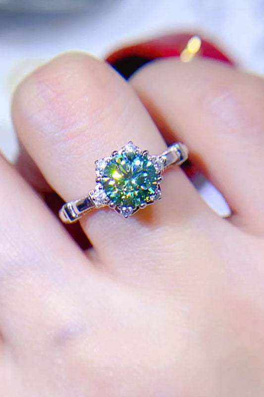 1 Carat Moissanite 925 Sterling Silver Ring Light Green