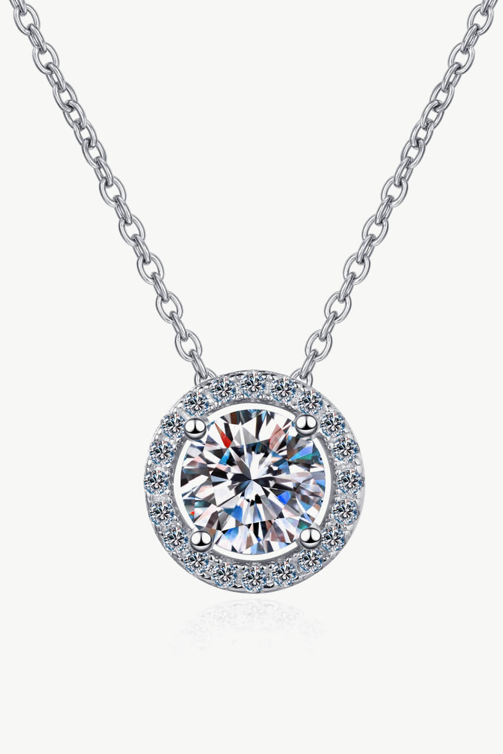 1 Carat Moissanite Round Pendant Chain Necklace Silver One Size