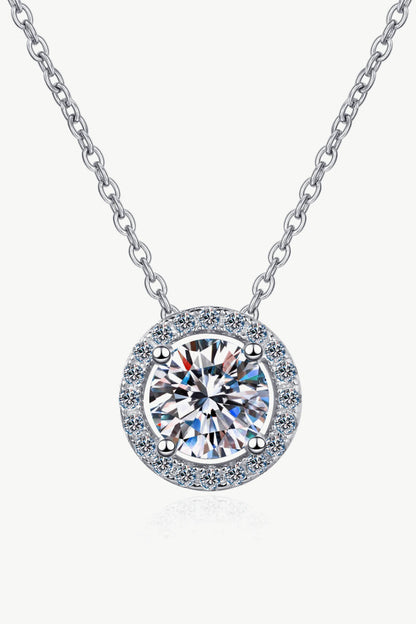 1 Carat Moissanite Round Pendant Chain Necklace Silver One Size