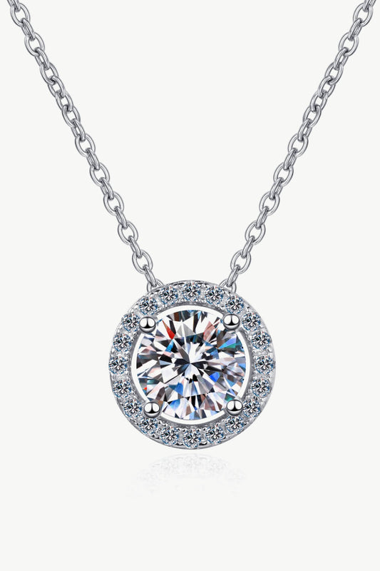 1 Carat Moissanite Round Pendant Chain Necklace Silver One Size