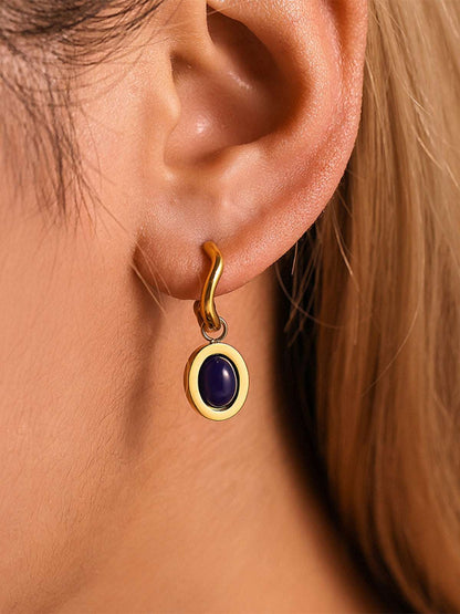 Stainless Steel Oval Drop Earrings Golden Kyanite One Size