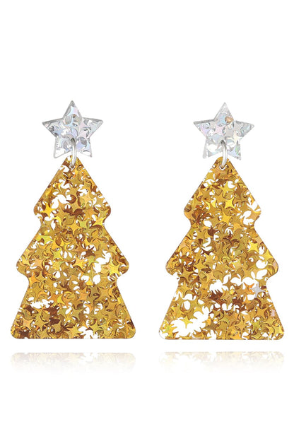 Christmas Tree Acrylic Earrings Gold Style A One Size