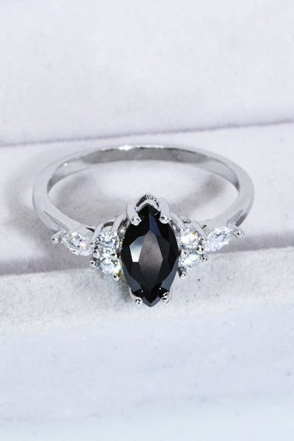 925 Sterling Silver Black Agate Ring Black