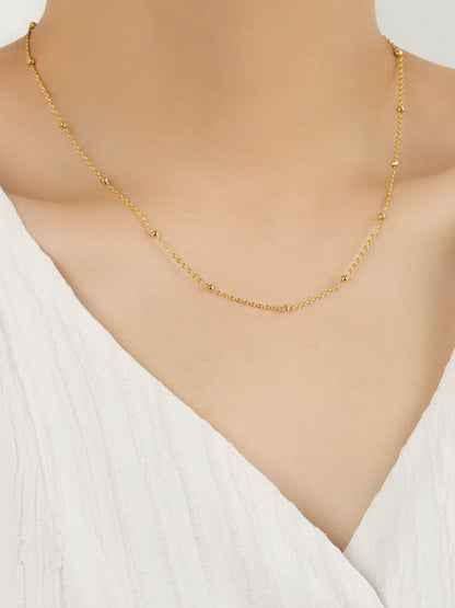 925 Sterling Silver Beaded Necklace Gold One Size