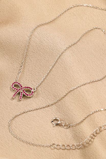 925 Sterling Silver Bow Necklace Silver One Size