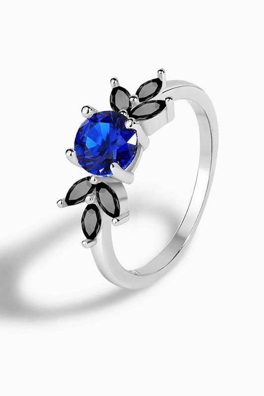 Spinel Zircon Leaf Ring Silver
