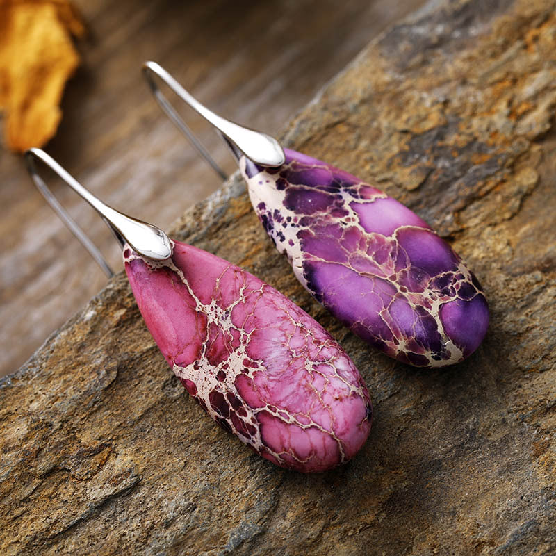Teardrop Shape Natural Stone Dangle Earrings Lavender Silver One Size
