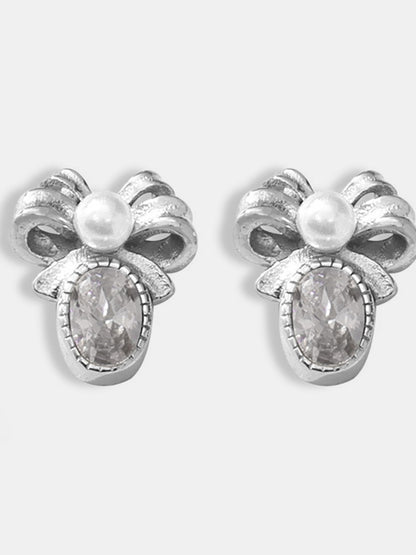 Titanium Steel Bow Stud Earrings Silver One Size