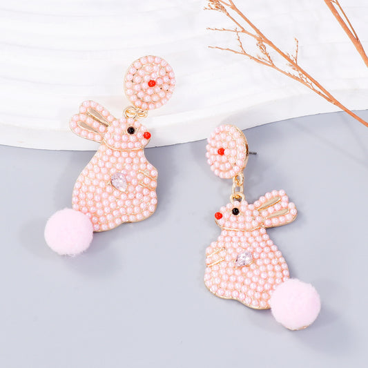 Synthetic Pearl Alloy Rabbit Dangle Earrings Blush Pink One Size