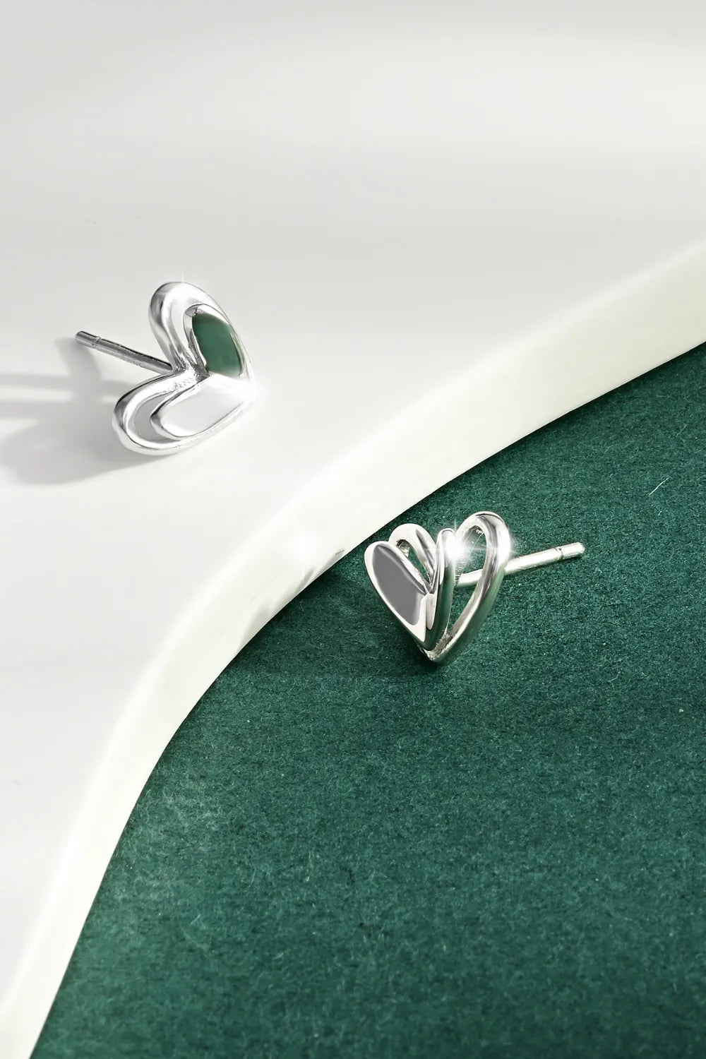 925 Sterling Silver Heart Stud Earrings Silver One Size