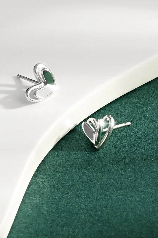 925 Sterling Silver Heart Stud Earrings Silver One Size