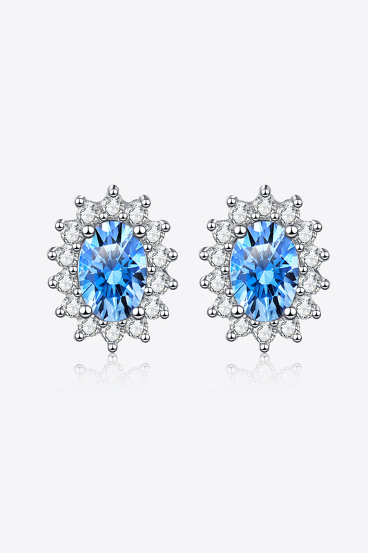 1 Carat Moissanite 925 Sterling Silver Stud Earrings Sky Blue One Size