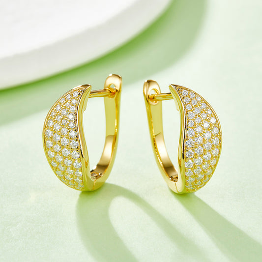 Moissanite 925 Sterling Silver Leaf Huggie Earrings Gold One Size