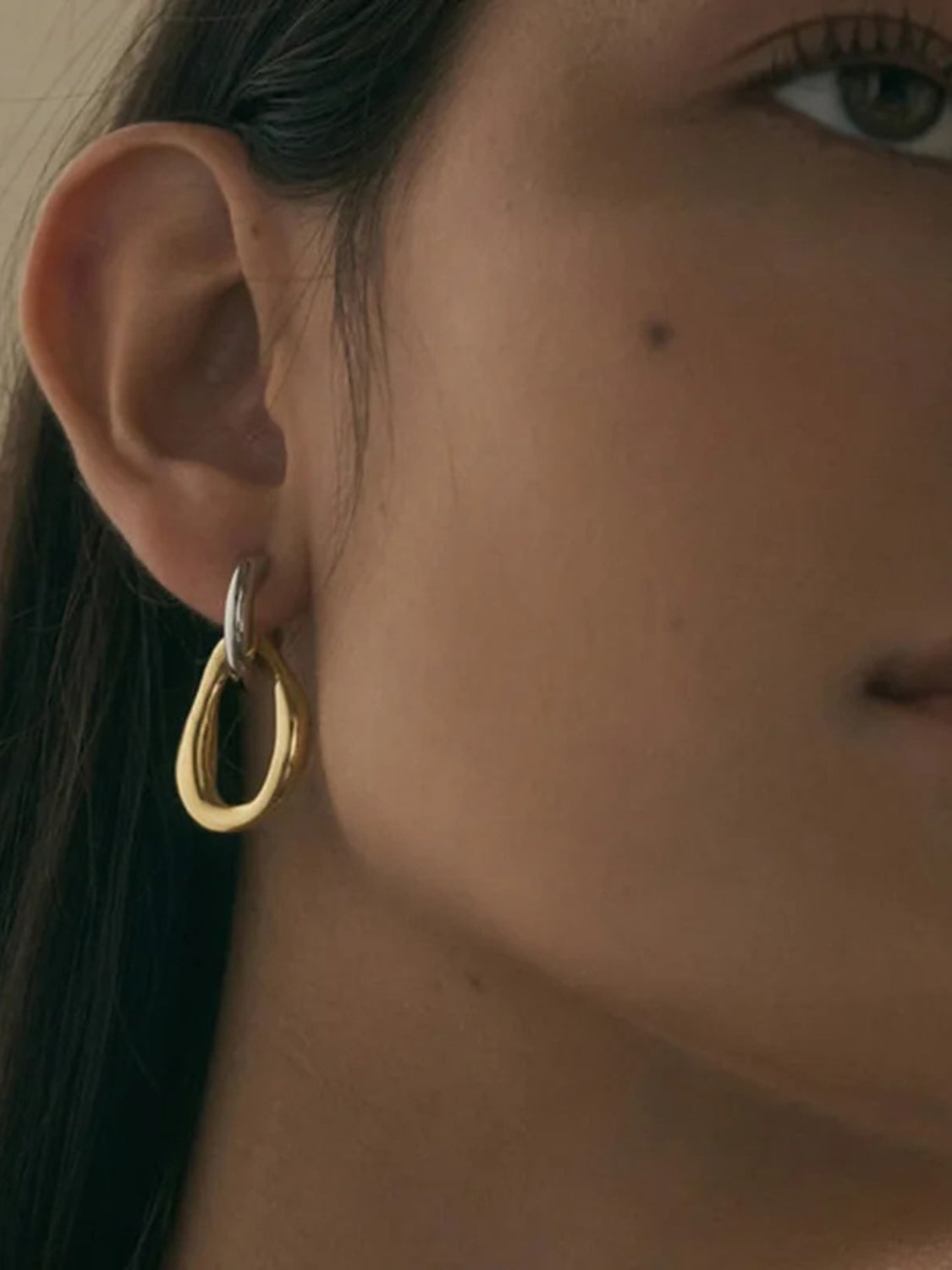 18K Gold-Plated Stainless Steel Contrast Asymmetrical Earrings Gold One Size
