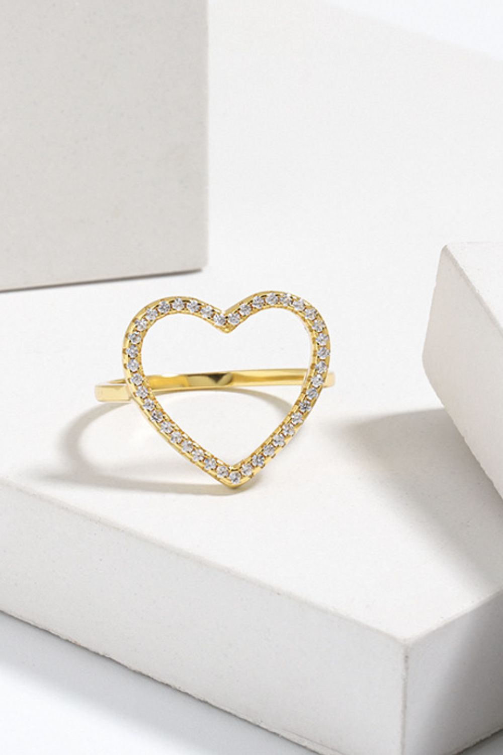 925 Sterling Silver Inlaid Zircon Heart Ring Gold
