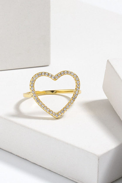 925 Sterling Silver Inlaid Zircon Heart Ring Gold