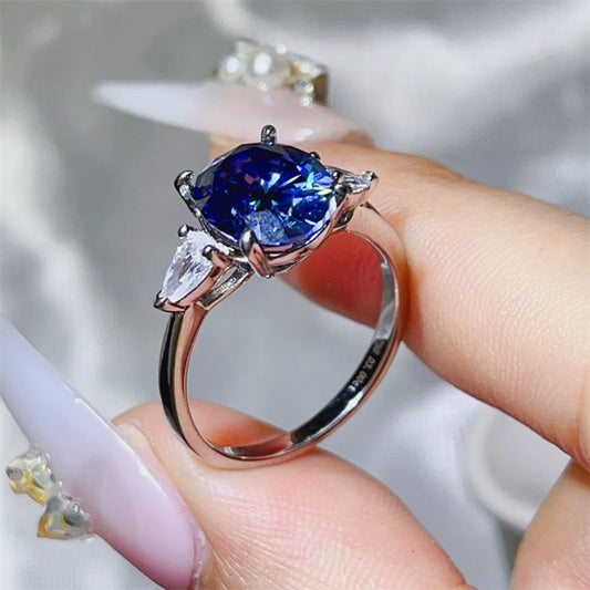3 Carat Moissanite 925 Sterling Silver Ring Royal Blue