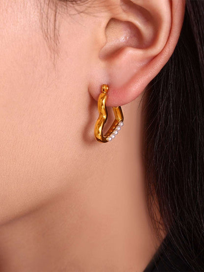 Stainless Steel Heart Earrings Gold Bead One Size