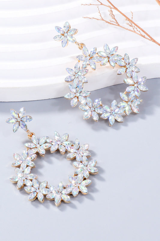 Rhinestone Flower Dangle Earrings White One Size