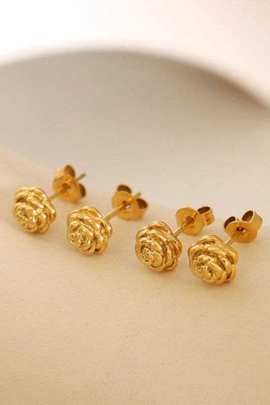 Titanium Steel Flower Stud Earrings Gold One Size