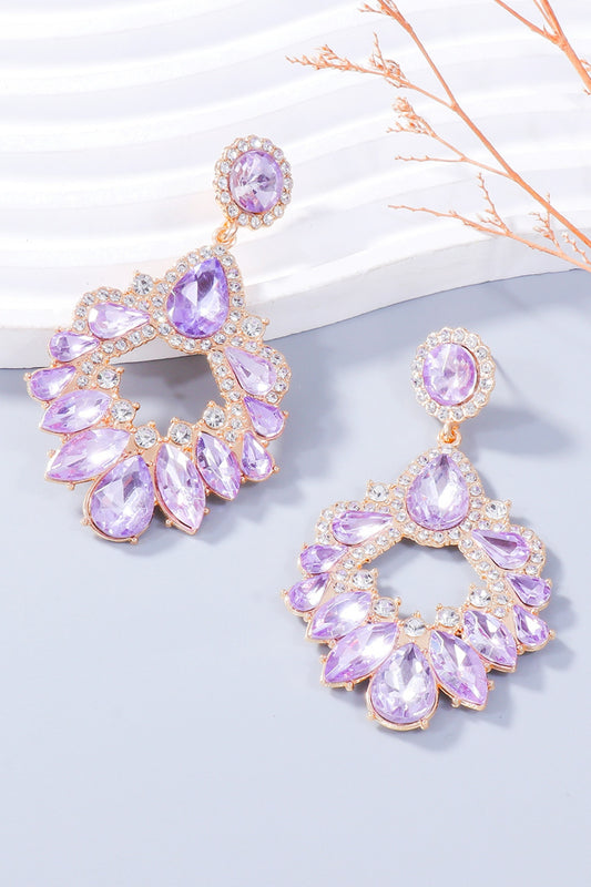 Alloy Rhinestone Dangle Earrings Pink Purple One Size