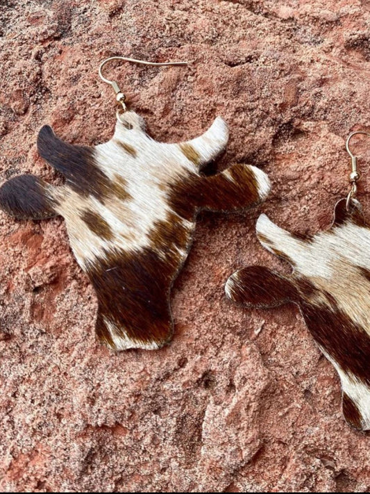 PU Leather Bull Head Earrings Brown One Size