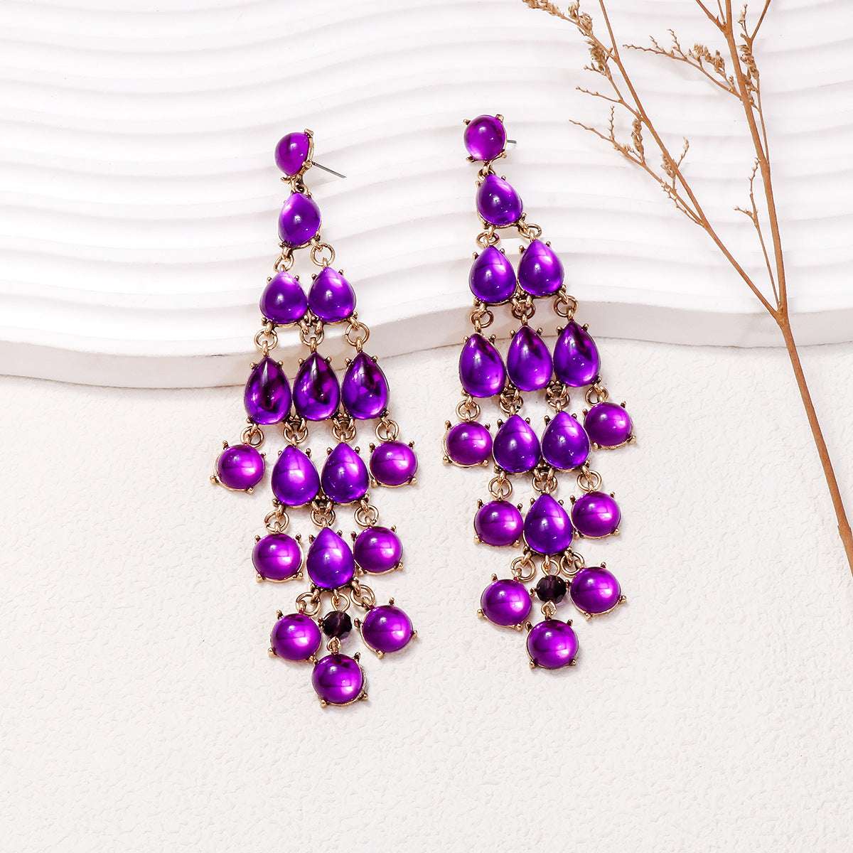Alloy & Rhinestone Teardrop Earrings Purple One Size