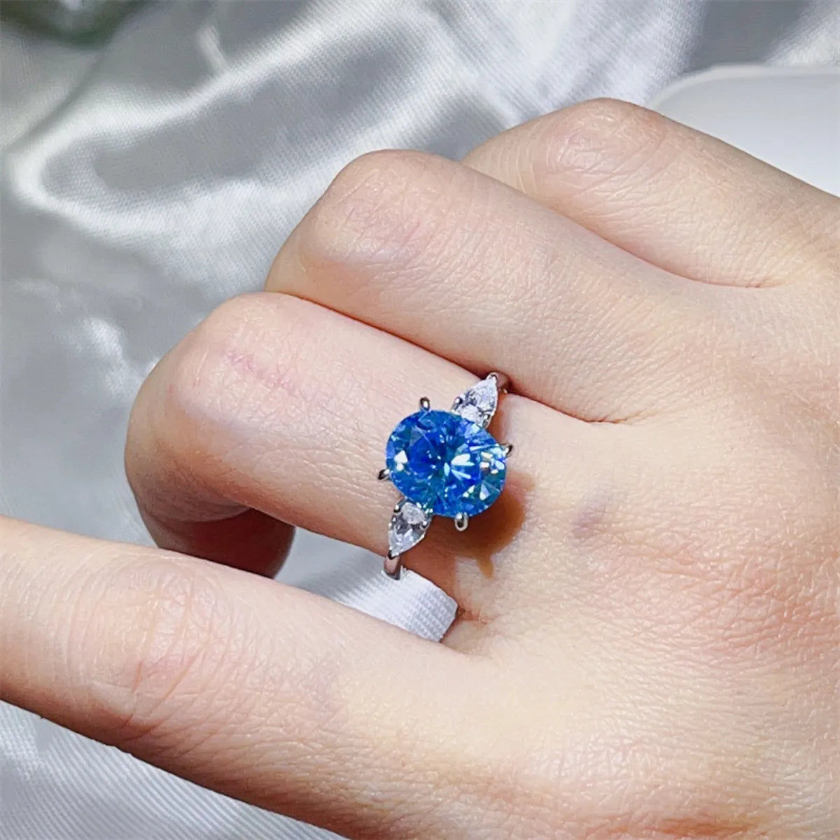 3 Carat Moissanite 925 Sterling Silver Ring Blue
