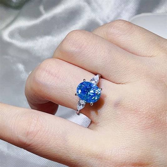 3 Carat Moissanite 925 Sterling Silver Ring Blue