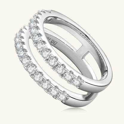 925 Sterling Silver Moissanite Double Layered Ring Silver