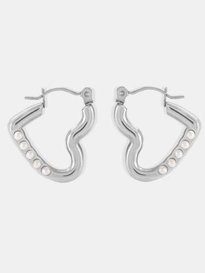 Stainless Steel Heart Earrings Silver Bead One Size