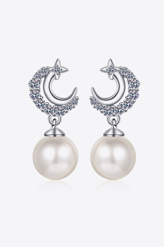 Moissanite Pearl Drop Earrings Silver One Size
