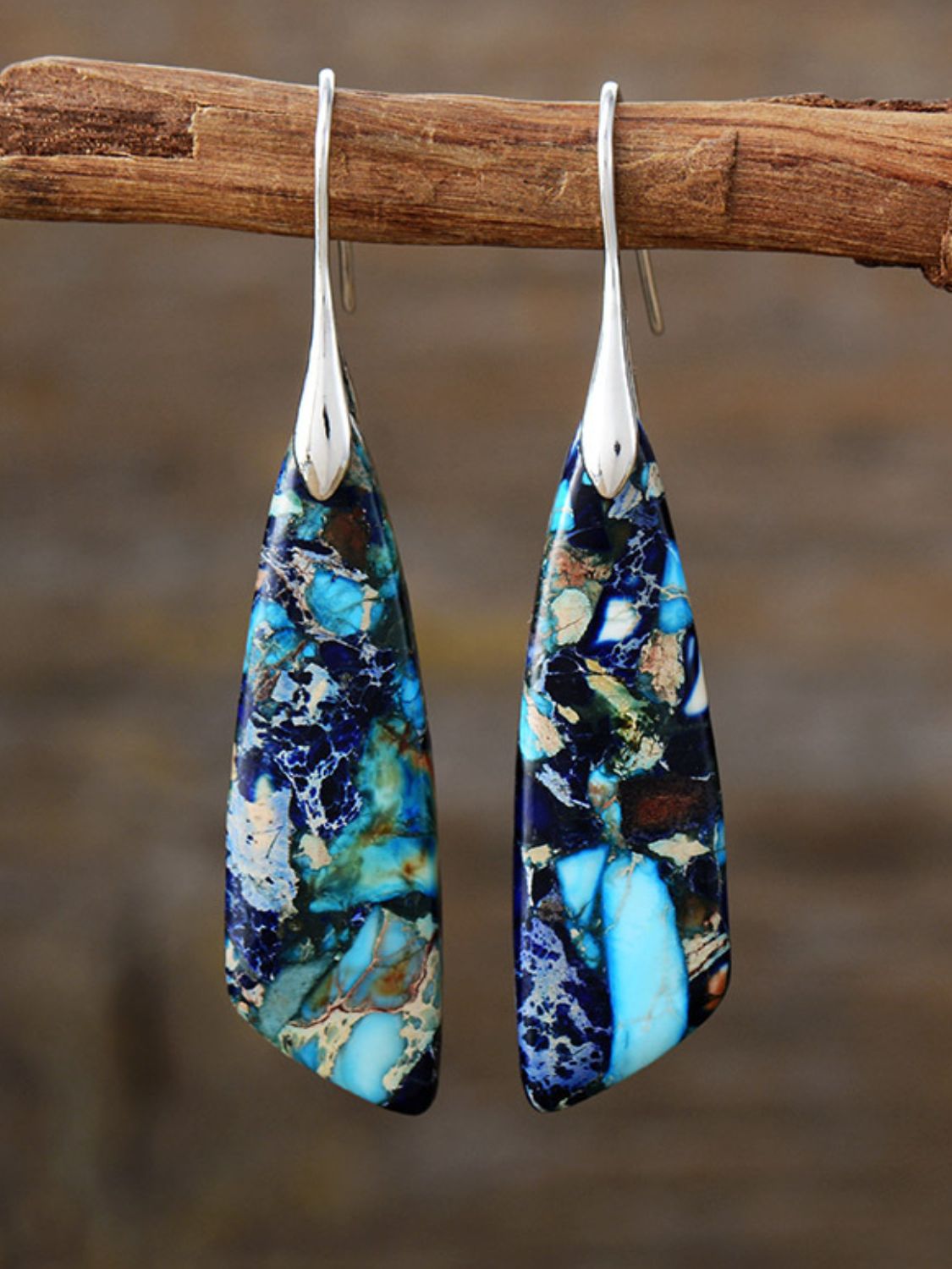 Geometrical Shape Dangle Earrings Blue Silver One Size