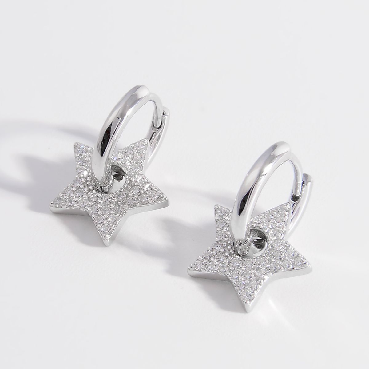 925 Sterling Silver Zircon Star Earrings Silver One Size
