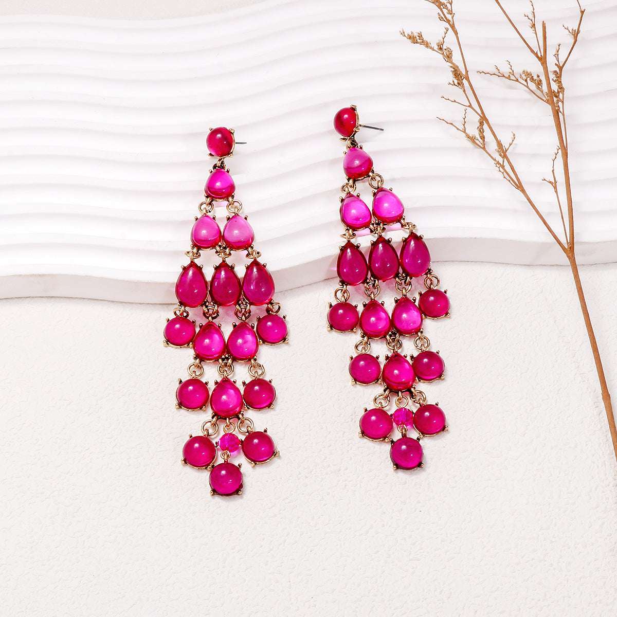Alloy & Rhinestone Teardrop Earrings Hot Pink One Size