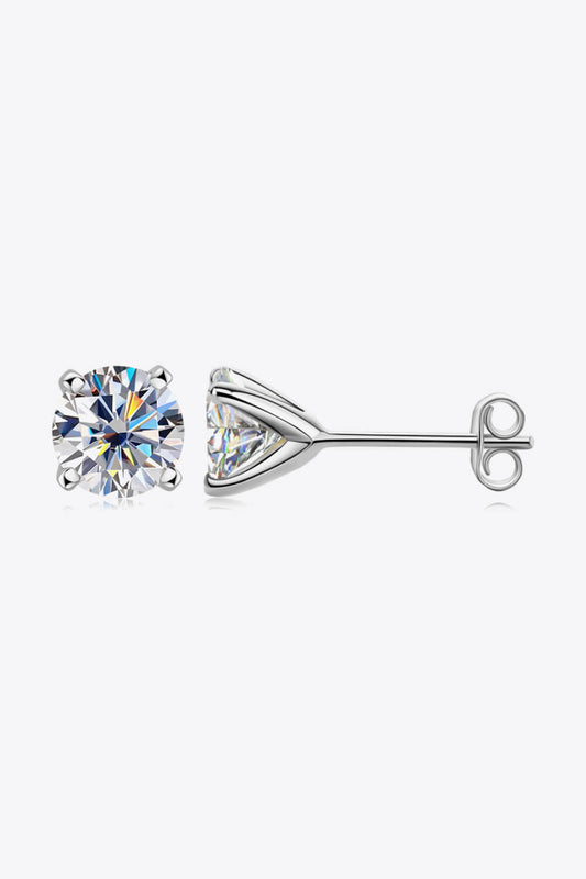 925 Sterling Silver 1 Carat Moissanite 4-Prong Stud Earrings Silver One Size